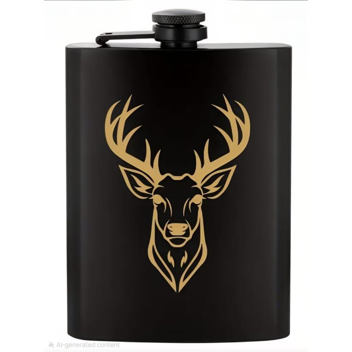 🦌✨ Flasque Noire Cerf Doré – Élégante & Moderne-Maroc